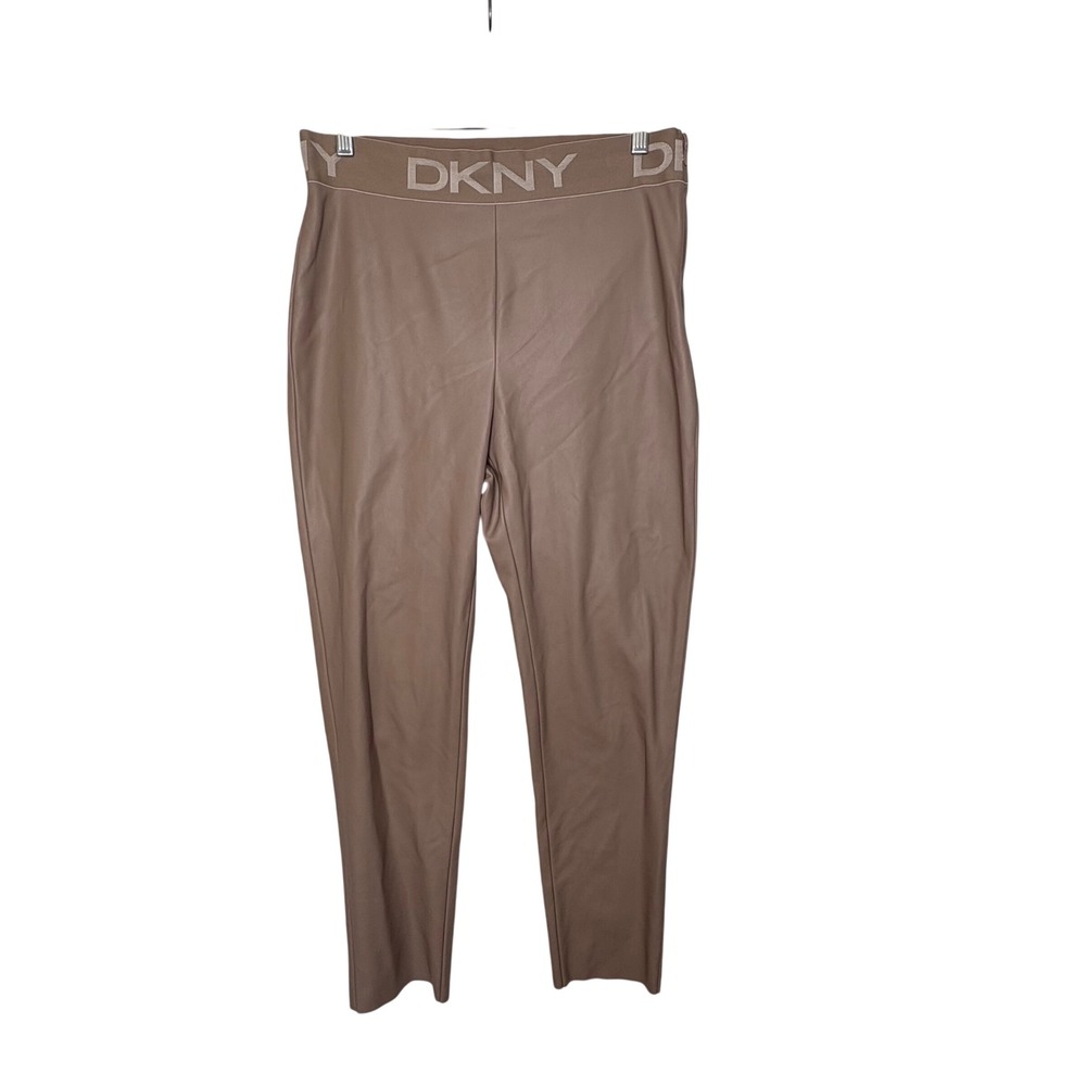 DKNY Faux Leather Pants Med‎ High Waist Logo Mushroom Tan Gorpcore Streetwear